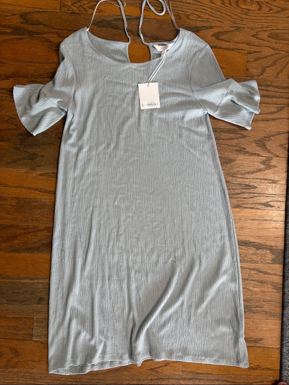 LC Lauren Conrad Light Blue Waffle Knit Cold-Shoulder Dress